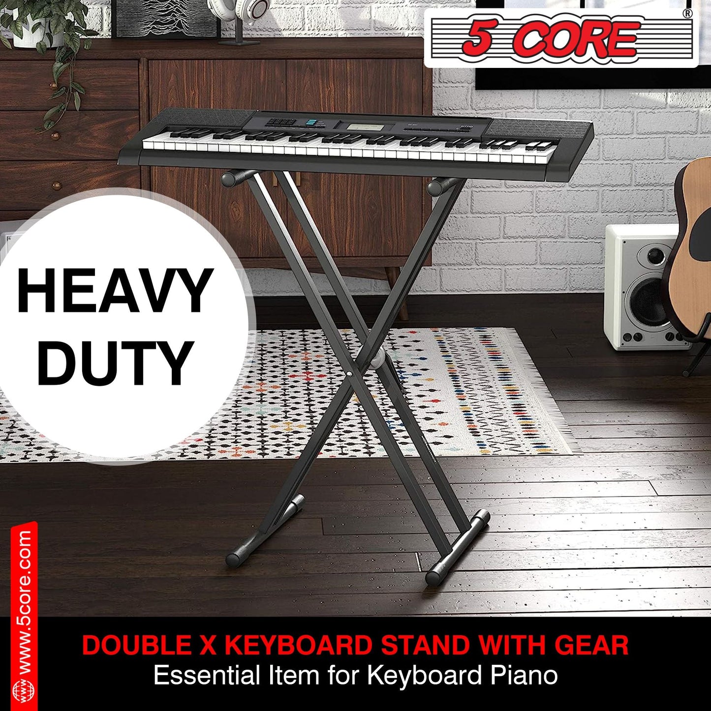 5 CORE Piano Keyboard Stand Double X Style Heavy Duty Adjustable Digital Electric Piano Riser Durable & Sturdy Music Synthesizer Holder Stands For Upto 88 Keys w Secure Locking Strap - KS 2X GEAR - Renee Lane Company