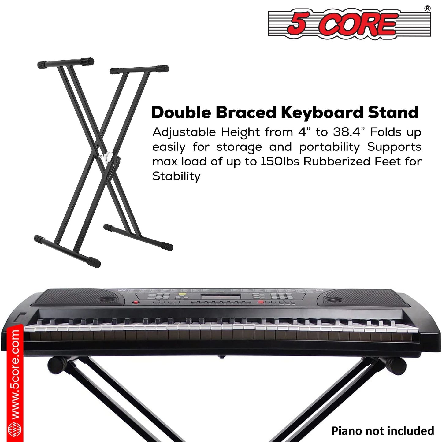 5 CORE Piano Keyboard Stand Double X Style Heavy Duty Adjustable Digital Electric Piano Riser Durable & Sturdy Music Synthesizer Holder Stands For Upto 88 Keys w Secure Locking Strap - KS 2X GEAR - Renee Lane Company