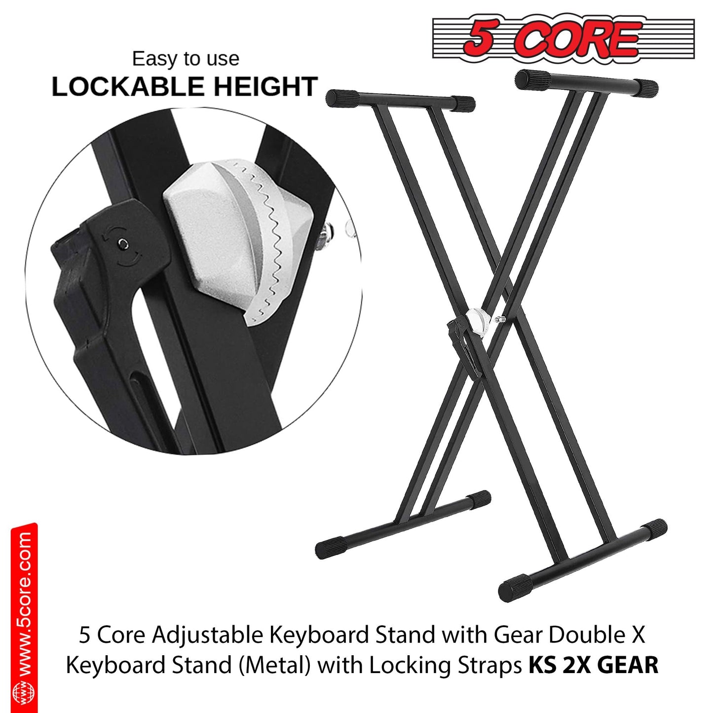 5 CORE Piano Keyboard Stand Double X Style Heavy Duty Adjustable Digital Electric Piano Riser Durable & Sturdy Music Synthesizer Holder Stands For Upto 88 Keys w Secure Locking Strap - KS 2X GEAR - Renee Lane Company