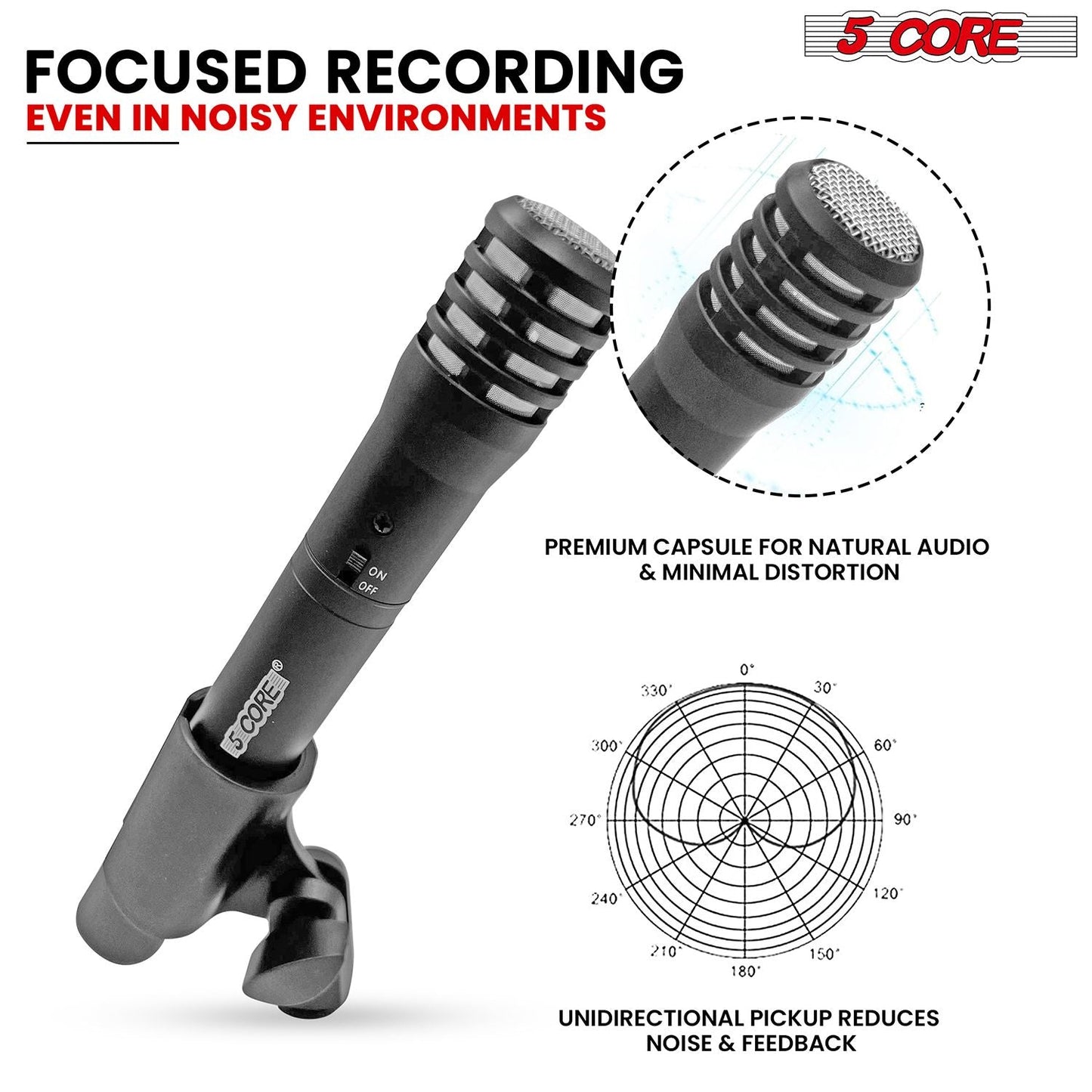 5 CORE Professional Instrument Microphone Pencil Mic Condenser Cardioid Unidirectional Stick Microfono with Windscreen Mic Clip & Case - INSTRU MIC 100 GREY - Renee Lane Company