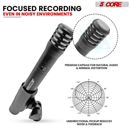 5 CORE Professional Instrument Microphone Pencil Mic Condenser Cardioid Unidirectional Stick Microfono with Windscreen Mic Clip & Case - INSTRU MIC 100 GREY - Renee Lane Company