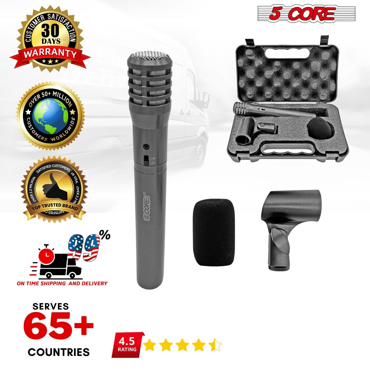 5 CORE Professional Instrument Microphone Pencil Mic Condenser Cardioid Unidirectional Stick Microfono with Windscreen Mic Clip & Case - INSTRU MIC 100 GREY - Renee Lane Company