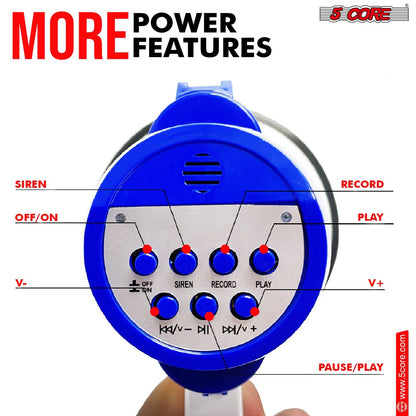 5 Core Megaphone 30W Bull Horn PA Speaker w 800 Yards Range USB Loud Siren Voice Amplifier Portable - Renee Lane Company