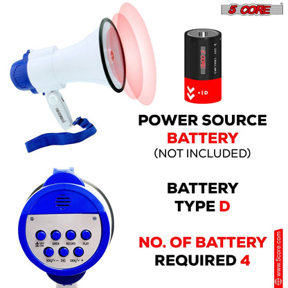 5 Core Megaphone 30W Bull Horn PA Speaker w 800 Yards Range USB Loud Siren Voice Amplifier Portable - Renee Lane Company