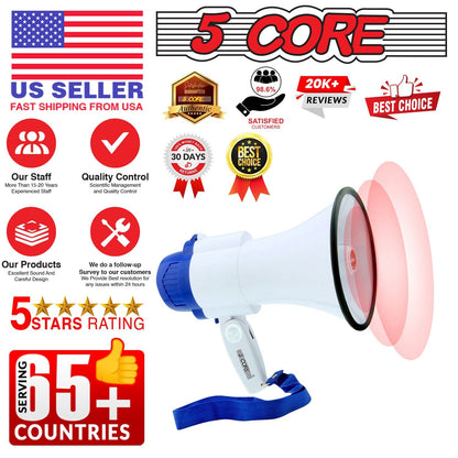 5 Core Megaphone 30W Bull Horn PA Speaker w 800 Yards Range USB Loud Siren Voice Amplifier Portable - Renee Lane Company