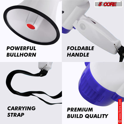 5 Core Megaphone 30W Bull Horn PA Speaker w 800 Yards Range USB Loud Siren Voice Amplifier Portable - Renee Lane Company