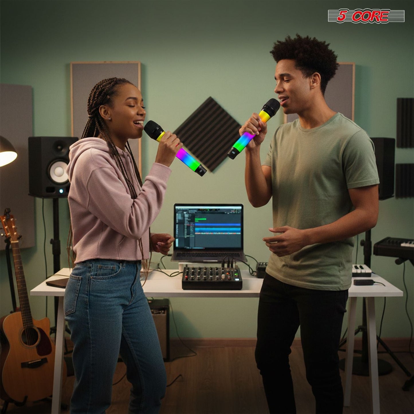 5 Core Microphone Wireless Karaoke Singing Mic Rechargeable Microfono w Lights - Renee Lane Company