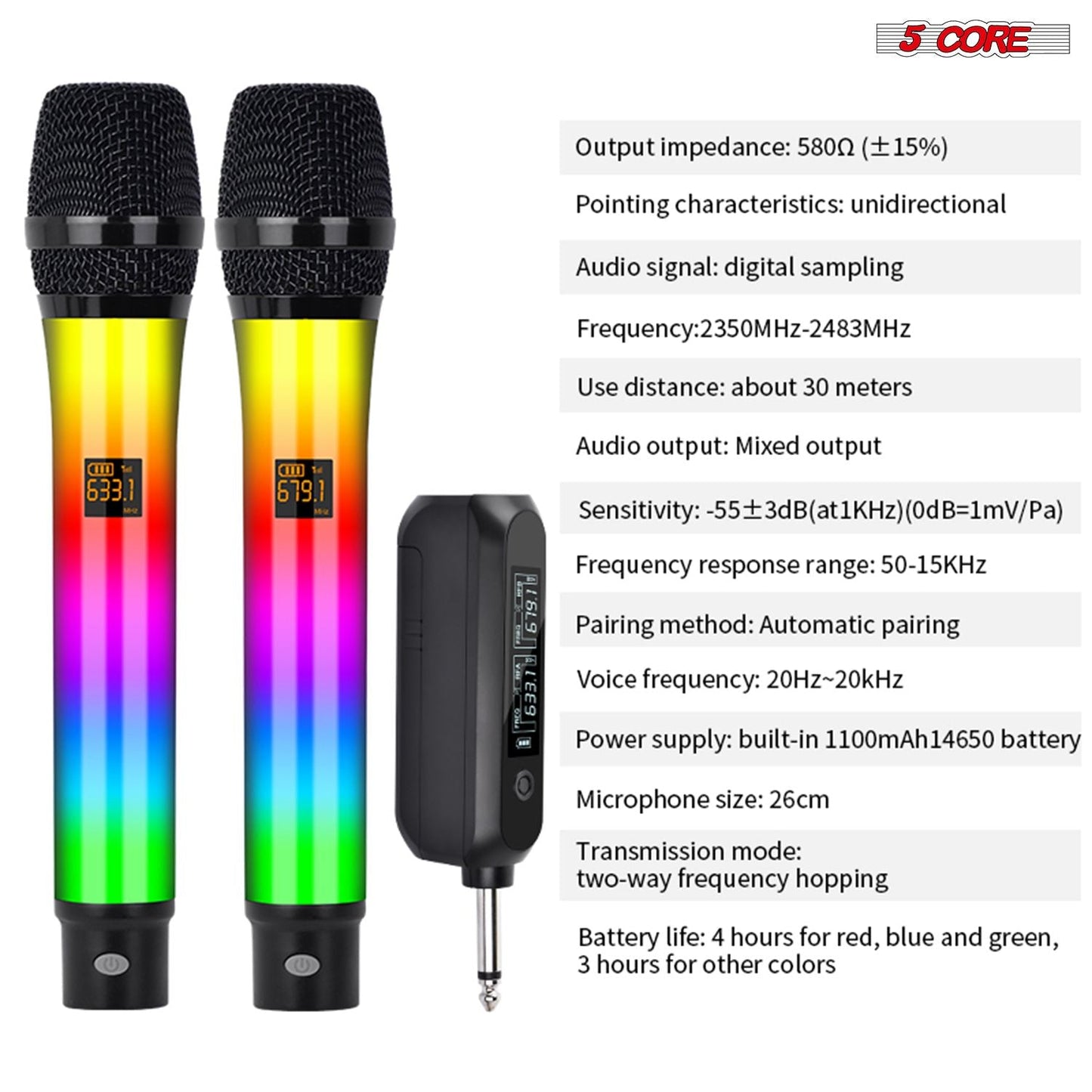 5 Core Microphone Wireless Karaoke Singing Mic Rechargeable Microfono w Lights - Renee Lane Company