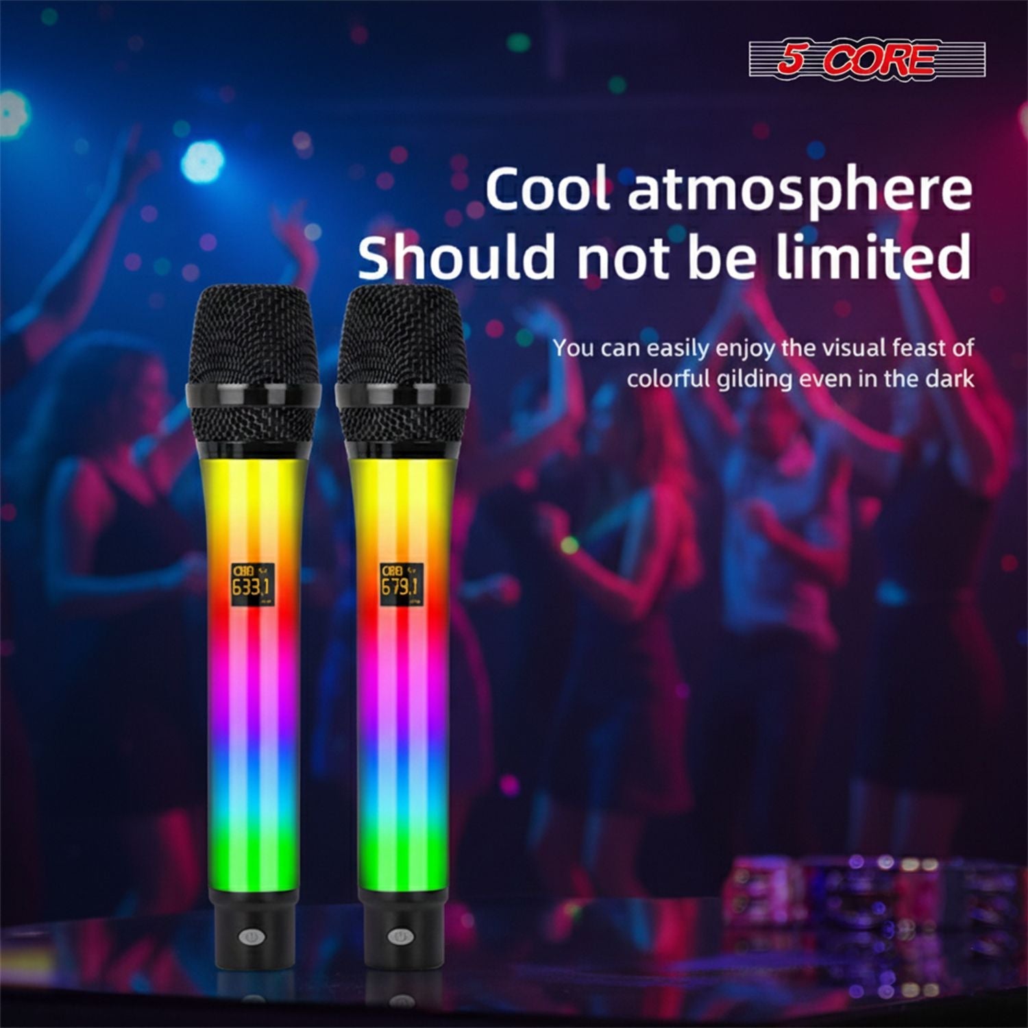 5 Core Microphone Wireless Karaoke Singing Mic Rechargeable Microfono w Lights - Renee Lane Company