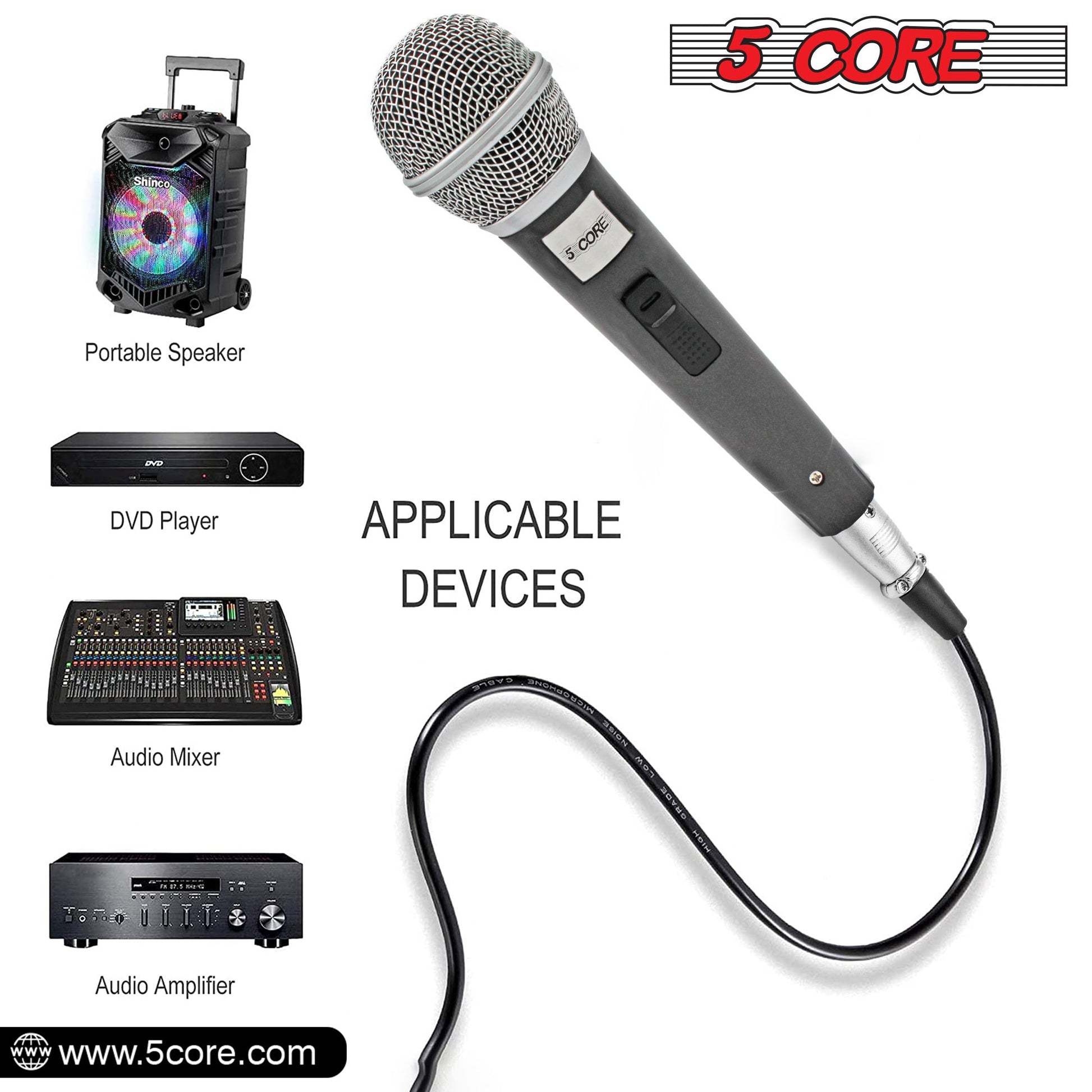 5 Core Microphone XLR Dynamic Mic Karaoke Singing Handheld Microfono Wired Professional Unidirectional 1/4 Plug In Cord Connection for Vocal DJ Music - PM 18 - Renee Lane Company