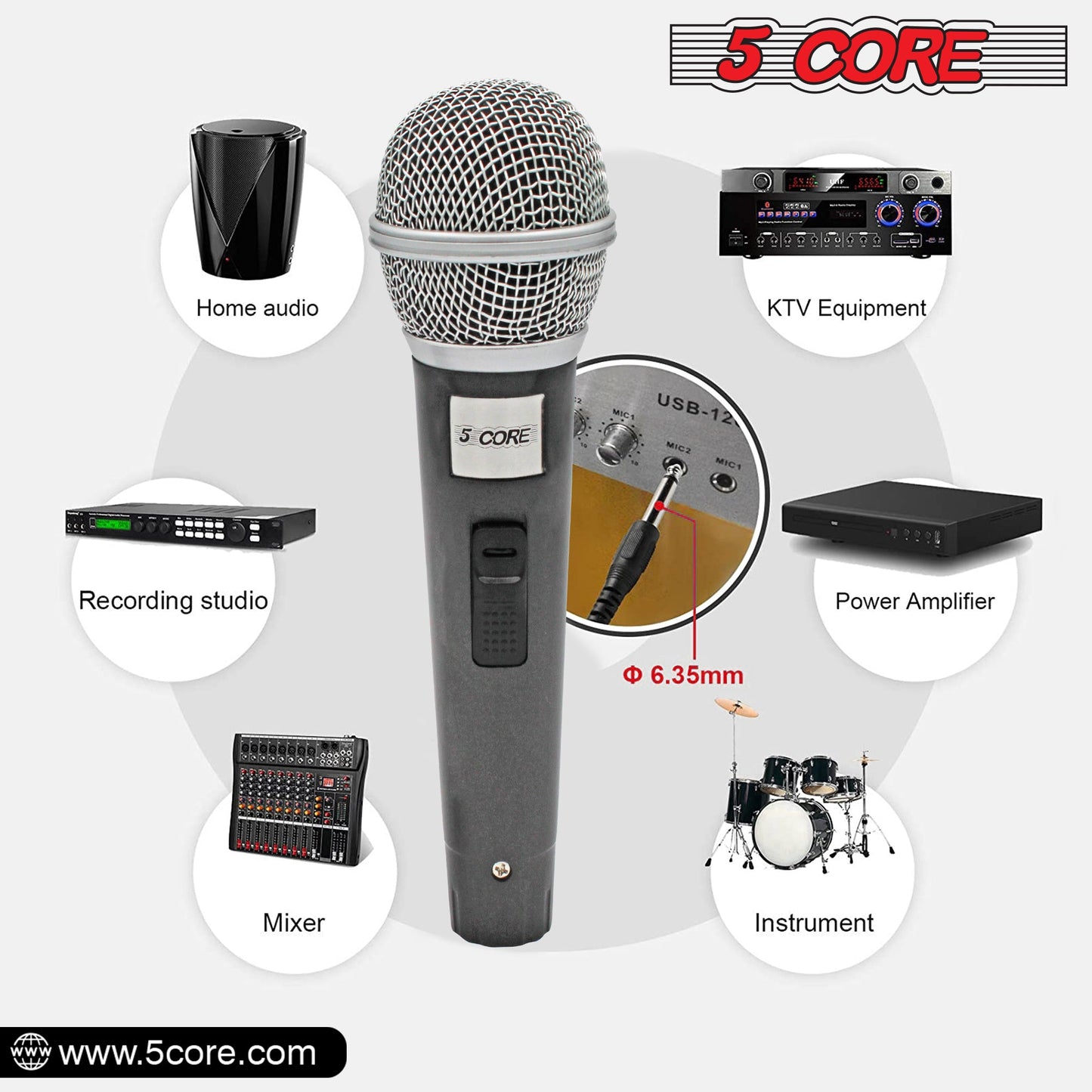 5 Core Microphone XLR Dynamic Mic Karaoke Singing Handheld Microfono Wired Professional Unidirectional 1/4 Plug In Cord Connection for Vocal DJ Music - PM 18 - Renee Lane Company