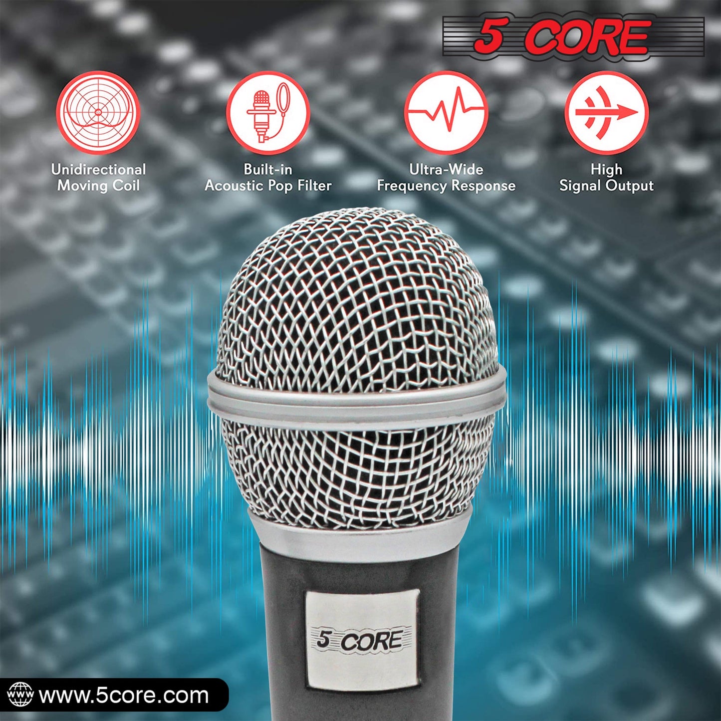 5 Core Microphone XLR Dynamic Mic Karaoke Singing Handheld Microfono Wired Professional Unidirectional 1/4 Plug In Cord Connection for Vocal DJ Music - PM 18 - Renee Lane Company
