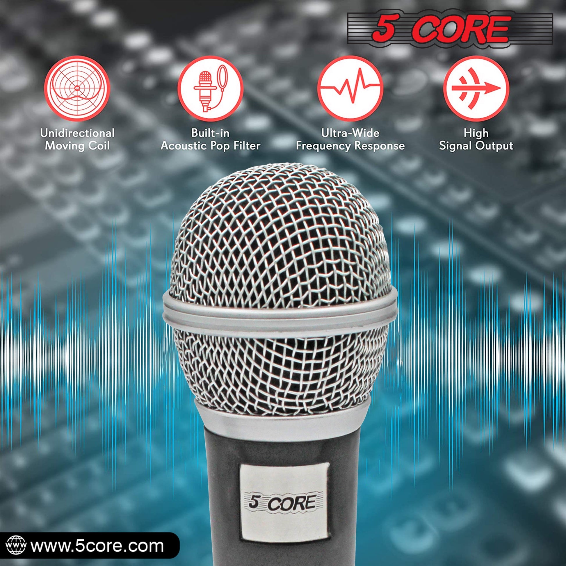 5 Core Microphone XLR Dynamic Mic Karaoke Singing Handheld Microfono Wired Professional Unidirectional 1/4 Plug In Cord Connection for Vocal DJ Music - PM 18 - Renee Lane Company