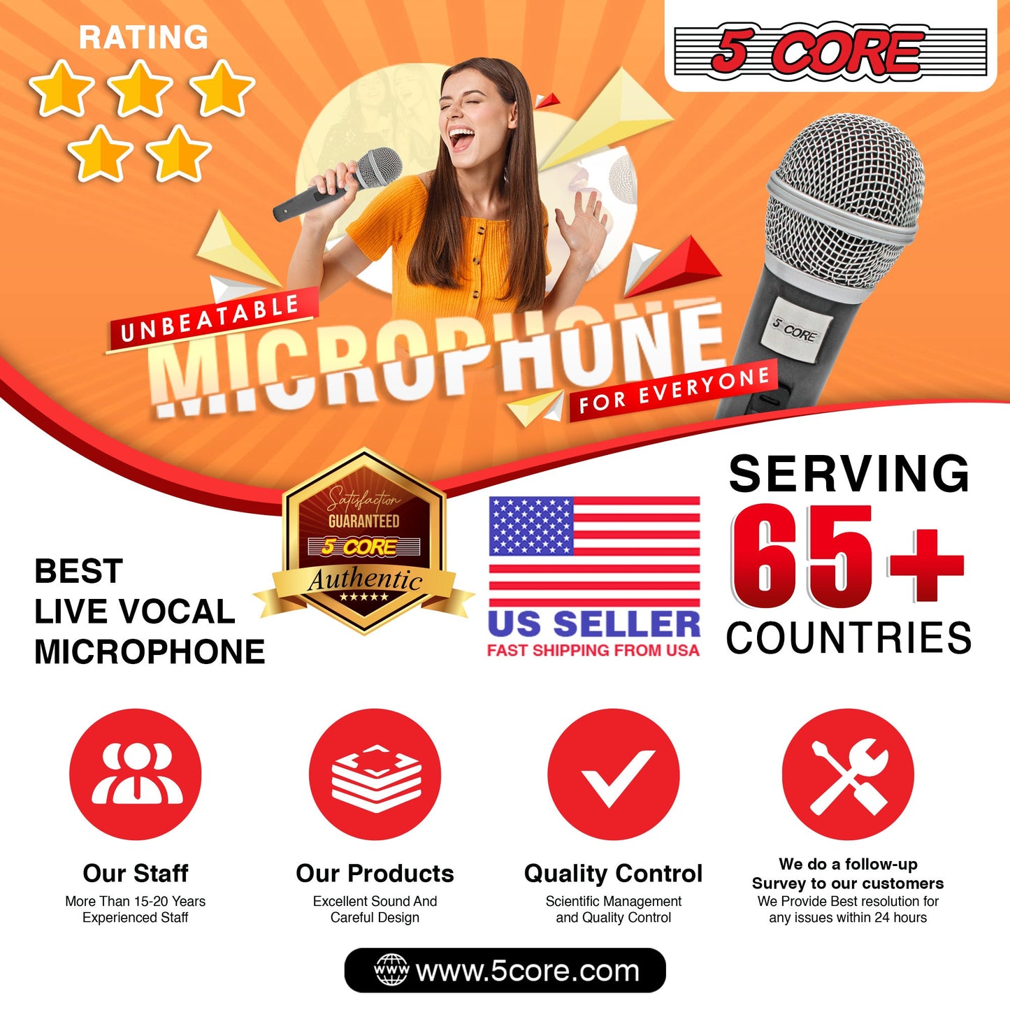 5 Core Microphone XLR Dynamic Mic Karaoke Singing Handheld Microfono Wired Professional Unidirectional 1/4 Plug In Cord Connection for Vocal DJ Music - PM 18 - Renee Lane Company