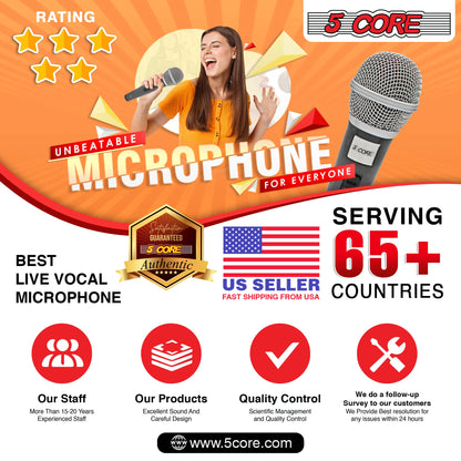 5 Core Microphone XLR Dynamic Mic Karaoke Singing Handheld Microfono Wired Professional Unidirectional 1/4 Plug In Cord Connection for Vocal DJ Music - PM 18 - Renee Lane Company