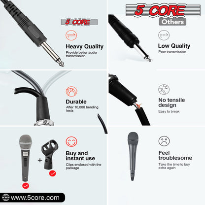 5 Core Microphone XLR Dynamic Mic Karaoke Singing Handheld Microfono Wired Professional Unidirectional 1/4 Plug In Cord Connection for Vocal DJ Music - PM 18 - Renee Lane Company