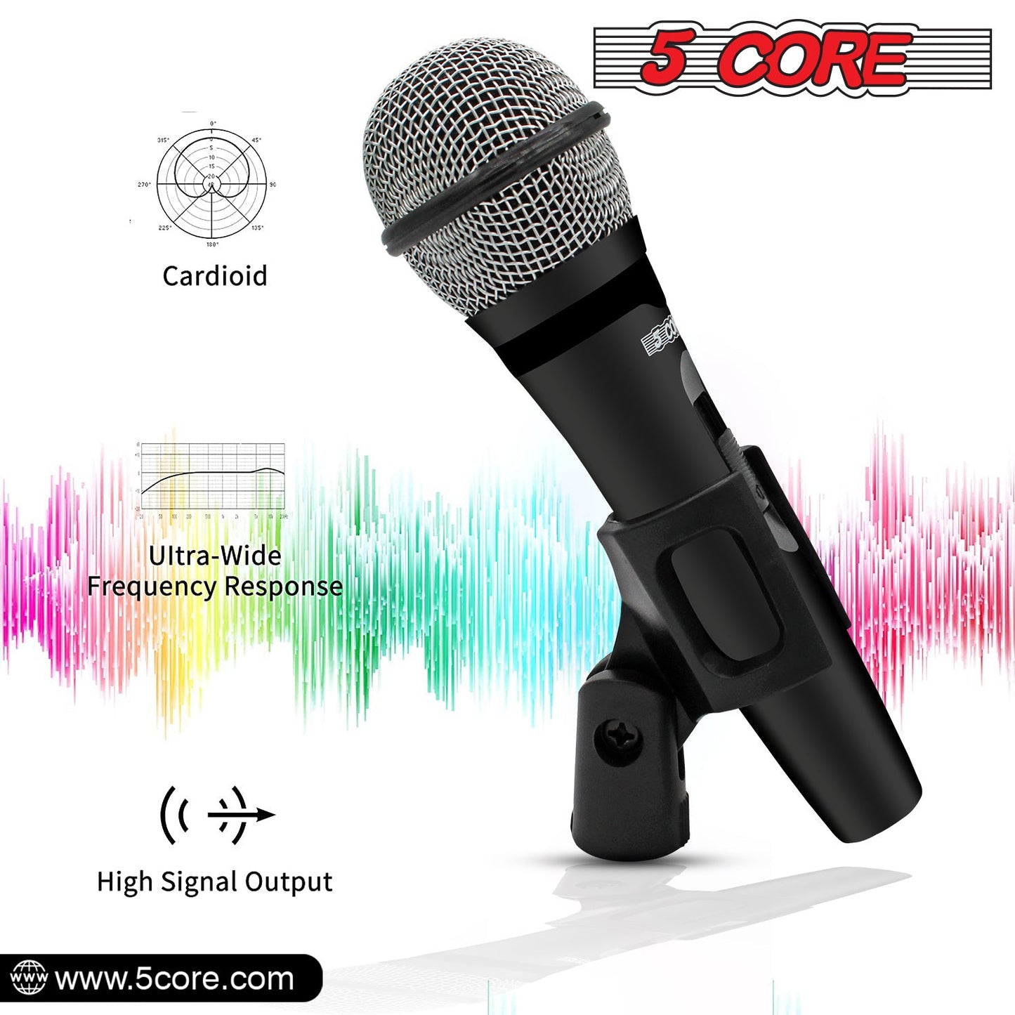 5 Core Microphone XLR Dynamic Mic Karaoke Singing Handheld Microfono Wired Professional Unidirectional 1/4 Plug In Cord Connection for Vocal DJ Music - PM 600 - Renee Lane Company