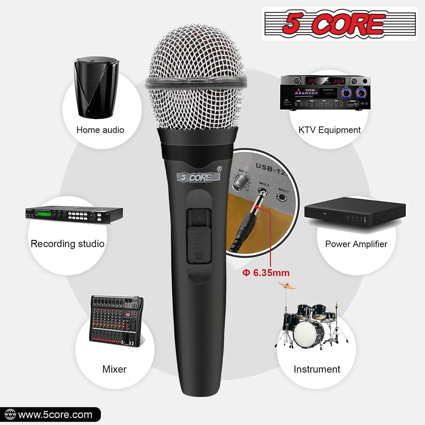 5 Core Microphone XLR Dynamic Mic Karaoke Singing Handheld Microfono Wired Professional Unidirectional 1/4 Plug In Cord Connection for Vocal DJ Music - PM 600 - Renee Lane Company