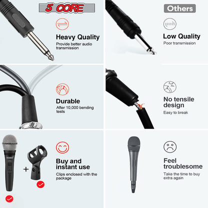 5 Core Microphone XLR Dynamic Mic Karaoke Singing Handheld Microfono Wired Professional Unidirectional 1/4 Plug In Cord Connection for Vocal DJ Music - PM 600 - Renee Lane Company