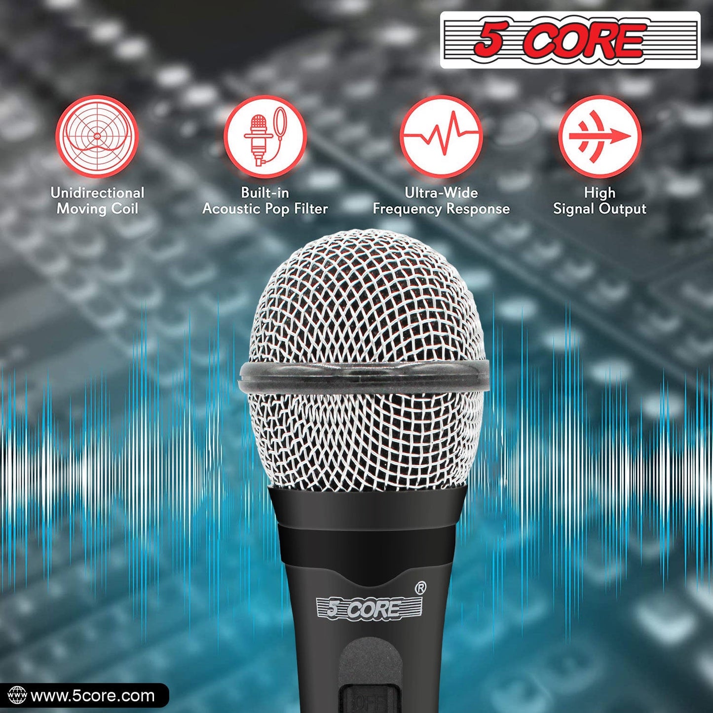 5 Core Microphone XLR Dynamic Mic Karaoke Singing Handheld Microfono Wired Professional Unidirectional 1/4 Plug In Cord Connection for Vocal DJ Music - PM 600 - Renee Lane Company