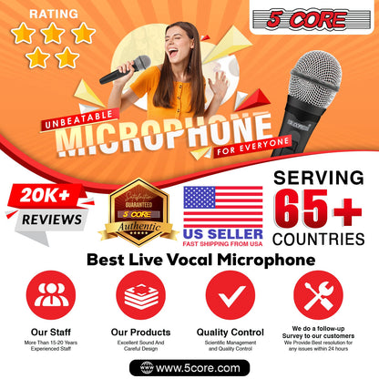 5 Core Microphone XLR Dynamic Mic Karaoke Singing Handheld Microfono Wired Professional Unidirectional 1/4 Plug In Cord Connection for Vocal DJ Music - PM 600 - Renee Lane Company