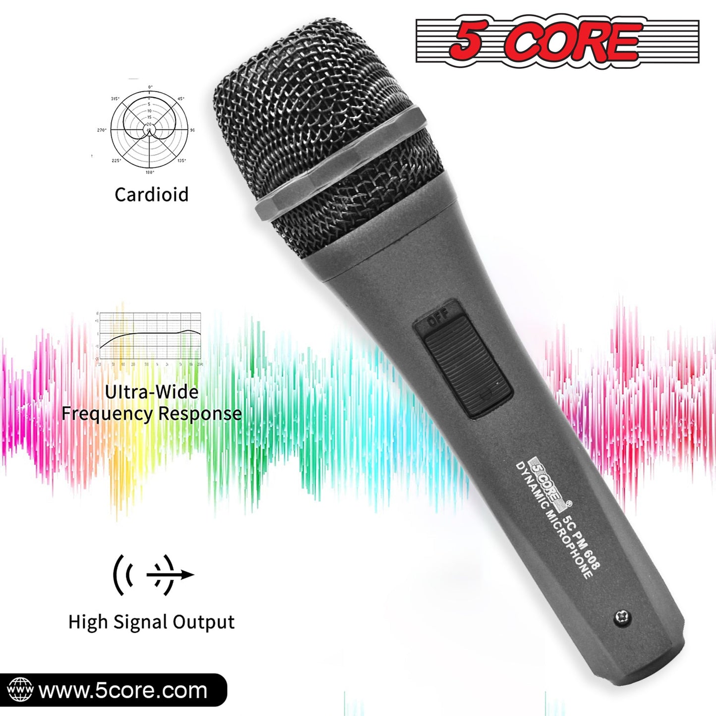 5 Core Microphone XLR Dynamic Mic Karaoke Singing Handheld Microfono Wired Professional Unidirectional 1/4 Plug In Cord Connection for Vocal DJ Music - PM 608 - Renee Lane Company