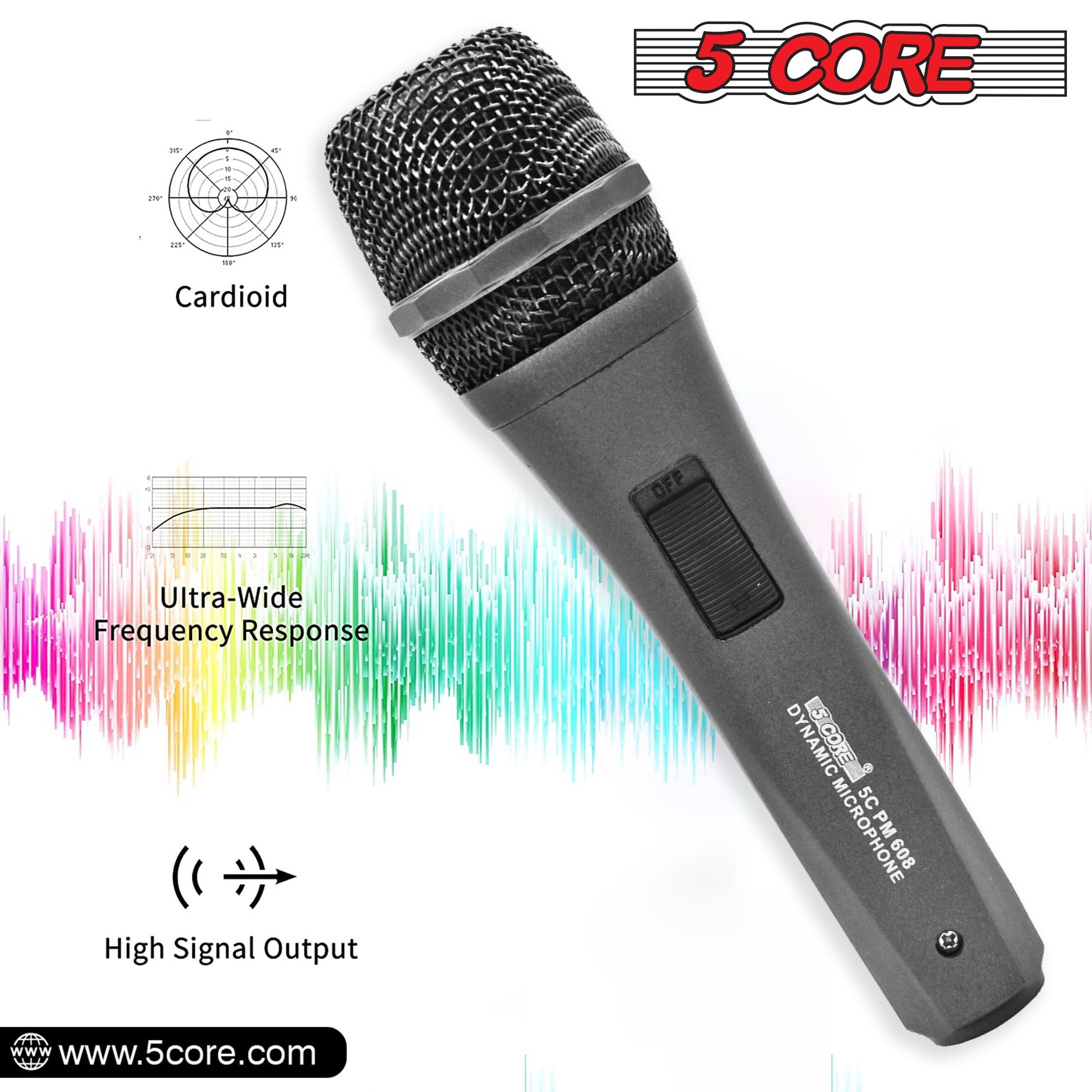 5 Core Microphone XLR Dynamic Mic Karaoke Singing Handheld Microfono Wired Professional Unidirectional 1/4 Plug In Cord Connection for Vocal DJ Music - PM 608 - Renee Lane Company