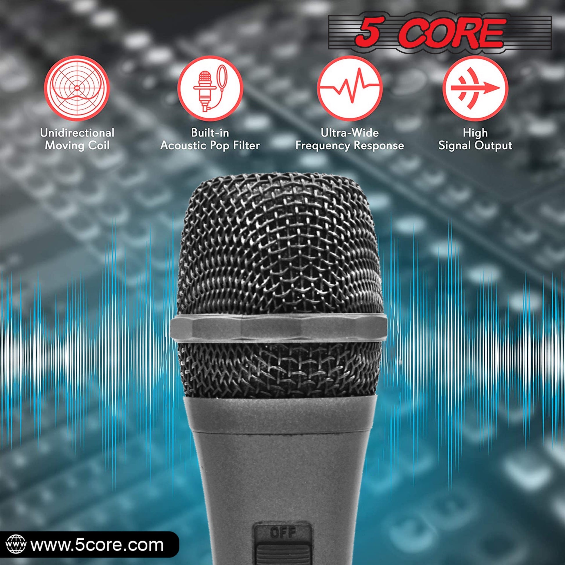 5 Core Microphone XLR Dynamic Mic Karaoke Singing Handheld Microfono Wired Professional Unidirectional 1/4 Plug In Cord Connection for Vocal DJ Music - PM 608 - Renee Lane Company