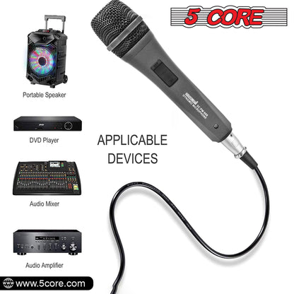 5 Core Microphone XLR Dynamic Mic Karaoke Singing Handheld Microfono Wired Professional Unidirectional 1/4 Plug In Cord Connection for Vocal DJ Music - PM 608 - Renee Lane Company