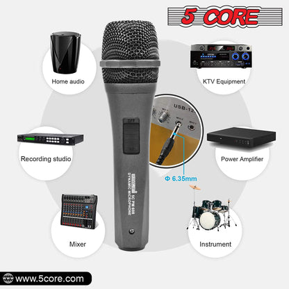 5 Core Microphone XLR Dynamic Mic Karaoke Singing Handheld Microfono Wired Professional Unidirectional 1/4 Plug In Cord Connection for Vocal DJ Music - PM 608 - Renee Lane Company