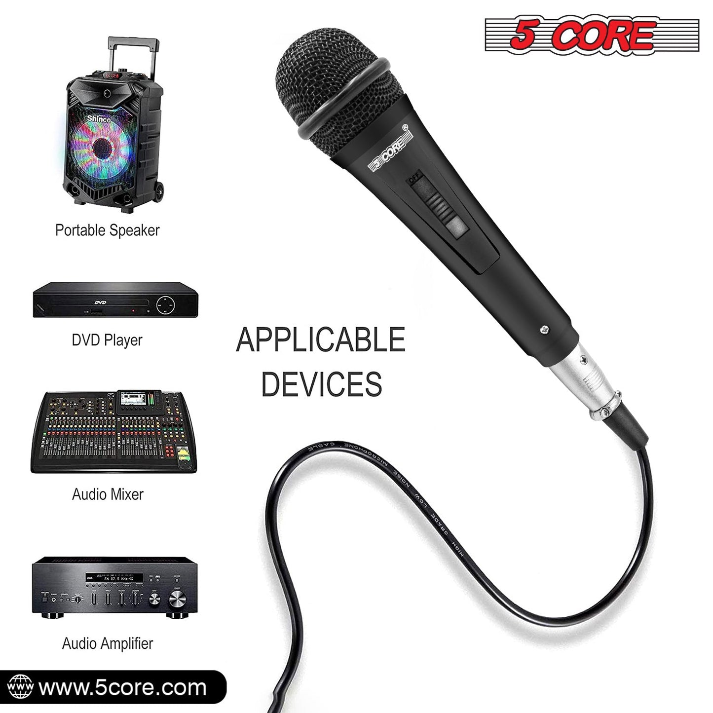5 Core Microphone XLR Dynamic Mic Karaoke Singing Handheld Microfono Wired Professional Unidirectional 1/4 Plug In Cord Connection for Vocal DJ Music - PM 816 - Renee Lane Company