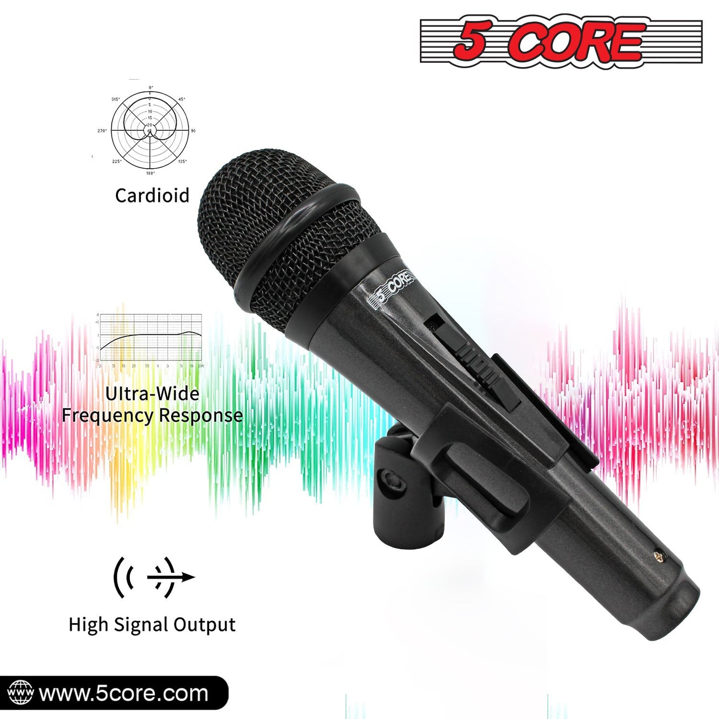 5 Core Microphone XLR Dynamic Mic Karaoke Singing Handheld Microfono Wired Professional Unidirectional 1/4 Plug In Cord Connection for Vocal DJ Music - PM 816 - Renee Lane Company