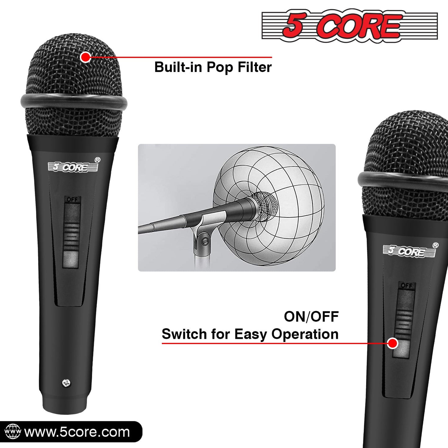 5 Core Microphone XLR Dynamic Mic Karaoke Singing Handheld Microfono Wired Professional Unidirectional 1/4 Plug In Cord Connection for Vocal DJ Music - PM 816 - Renee Lane Company