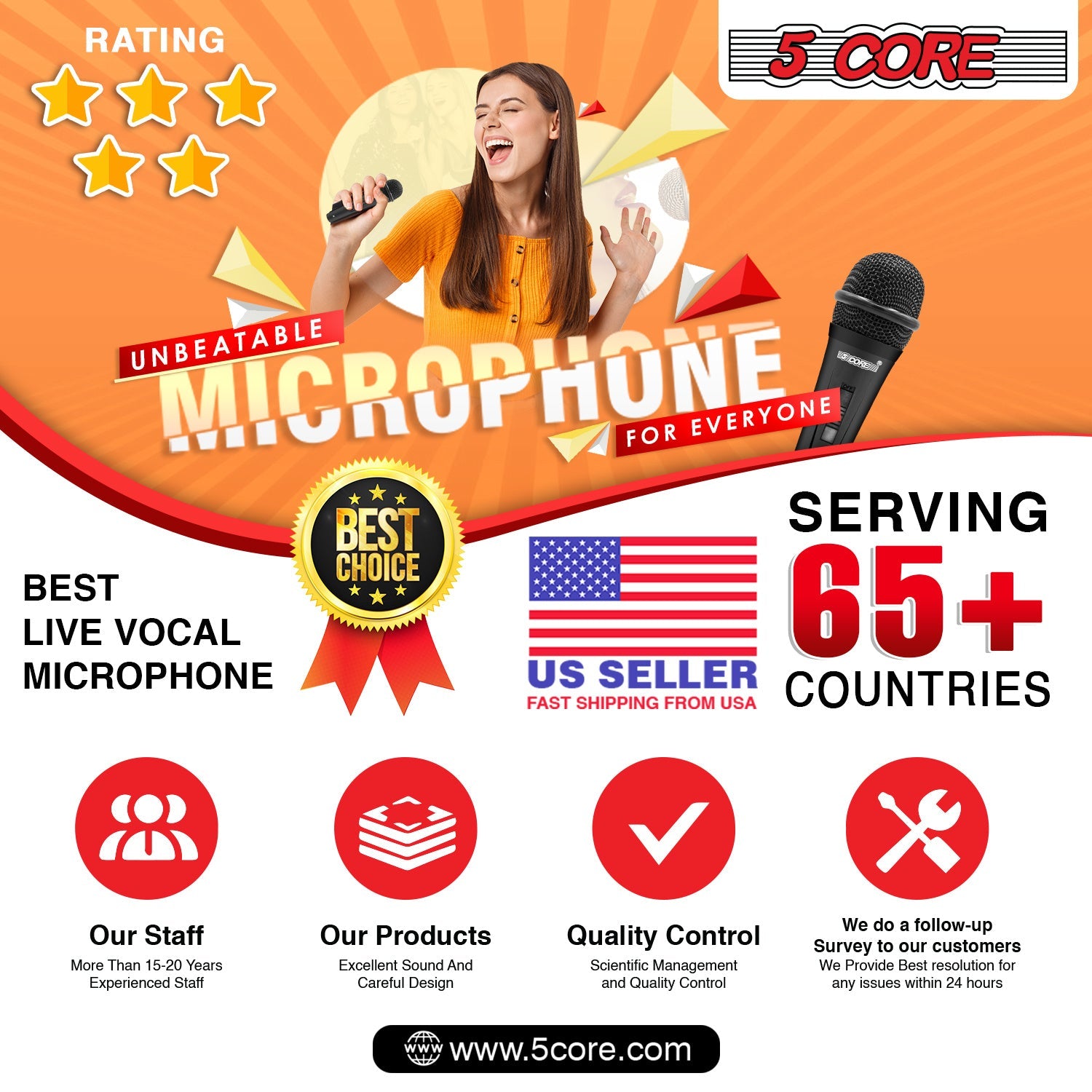 5 Core Microphone XLR Dynamic Mic Karaoke Singing Handheld Microfono Wired Professional Unidirectional 1/4 Plug In Cord Connection for Vocal DJ Music - PM 816 - Renee Lane Company