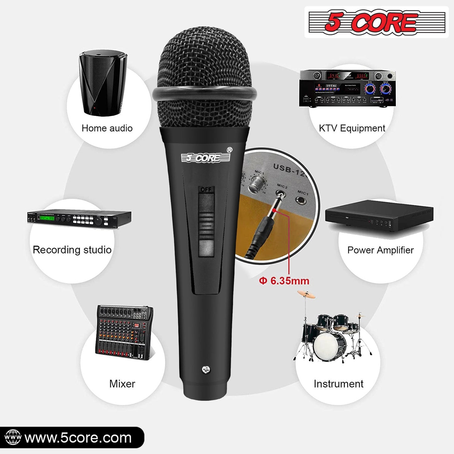 5 Core Microphone XLR Dynamic Mic Karaoke Singing Handheld Microfono Wired Professional Unidirectional 1/4 Plug In Cord Connection for Vocal DJ Music - PM 816 - Renee Lane Company