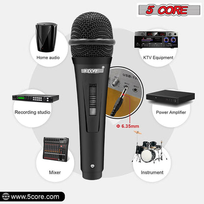 5 Core Microphone XLR Dynamic Mic Karaoke Singing Handheld Microfono Wired Professional Unidirectional 1/4 Plug In Cord Connection for Vocal DJ Music - PM 816 - Renee Lane Company