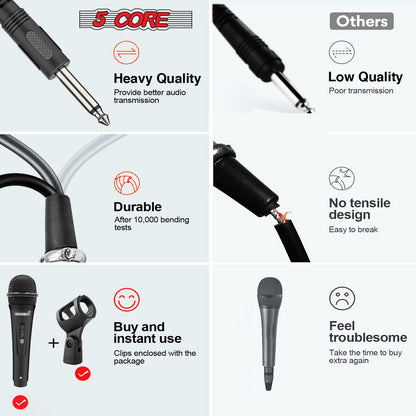 5 Core Microphone XLR Dynamic Mic Karaoke Singing Handheld Microfono Wired Professional Unidirectional 1/4 Plug In Cord Connection for Vocal DJ Music - PM 816 - Renee Lane Company