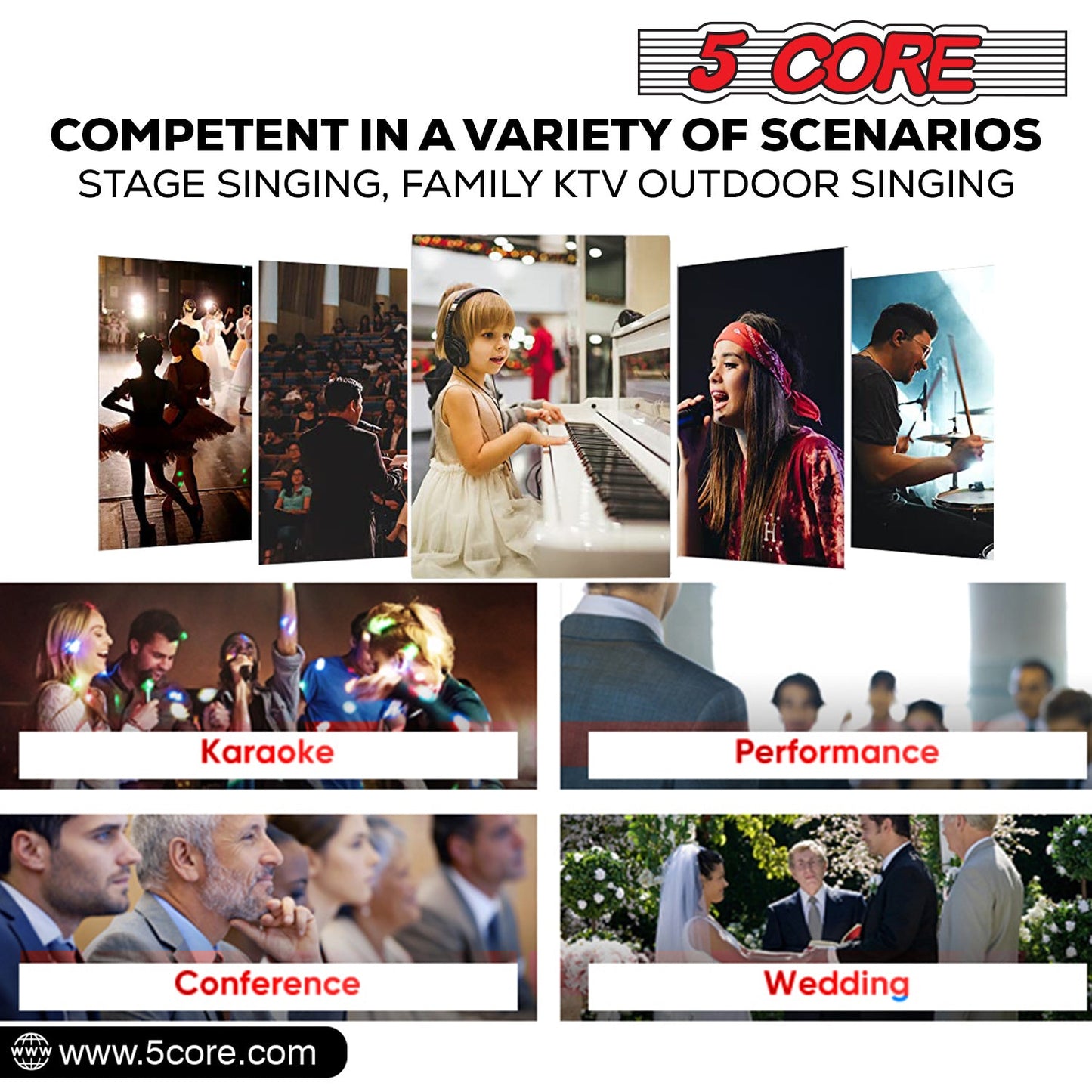 5 Core Microphone XLR Dynamic Mic Karaoke Singing Handheld Microfono Wired Professional Unidirectional 1/4 Plug In Cord Connection for Vocal DJ Music - PM 816 - Renee Lane Company