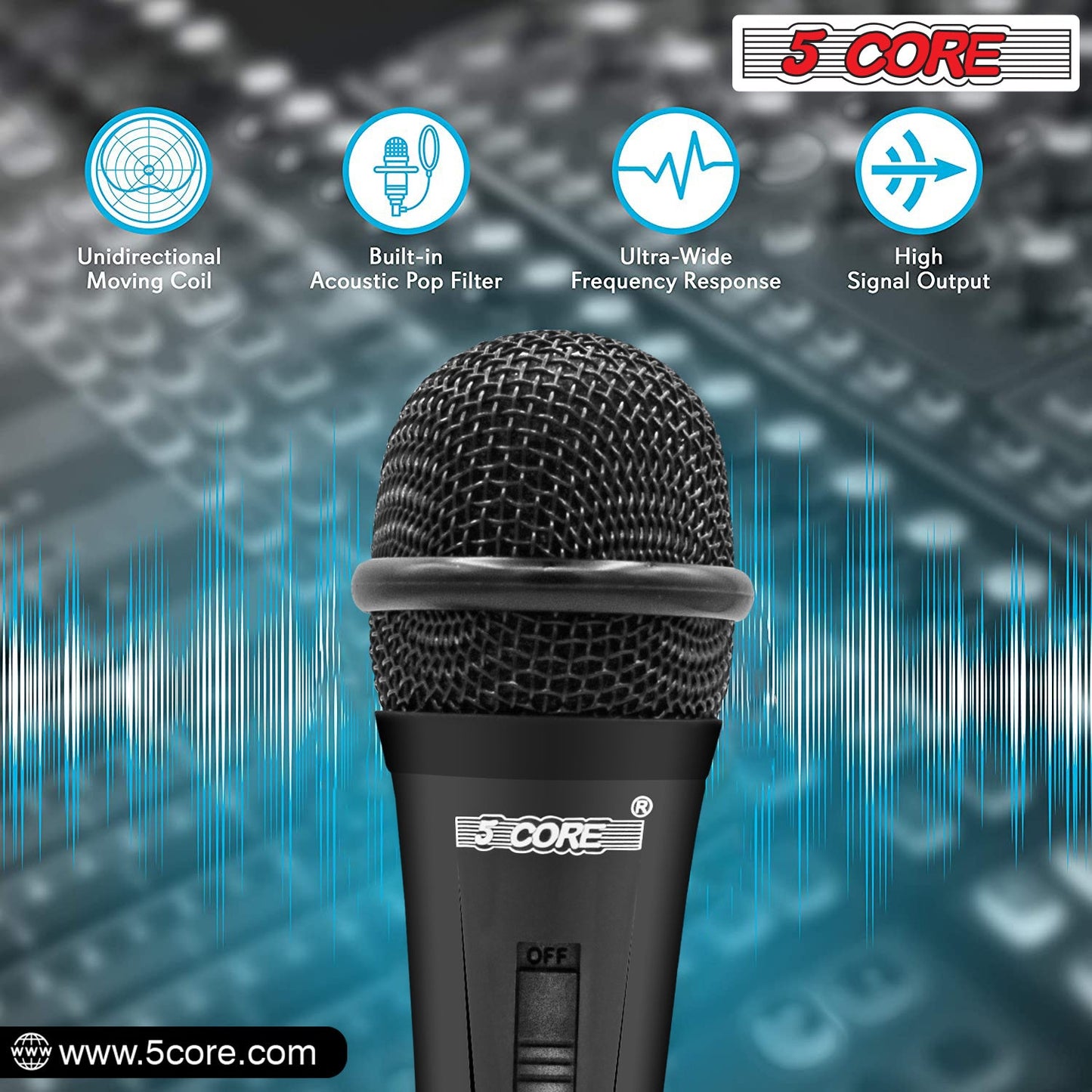 5 Core Microphone XLR Dynamic Mic Karaoke Singing Handheld Microfono Wired Professional Unidirectional 1/4 Plug In Cord Connection for Vocal DJ Music - PM 816 - Renee Lane Company