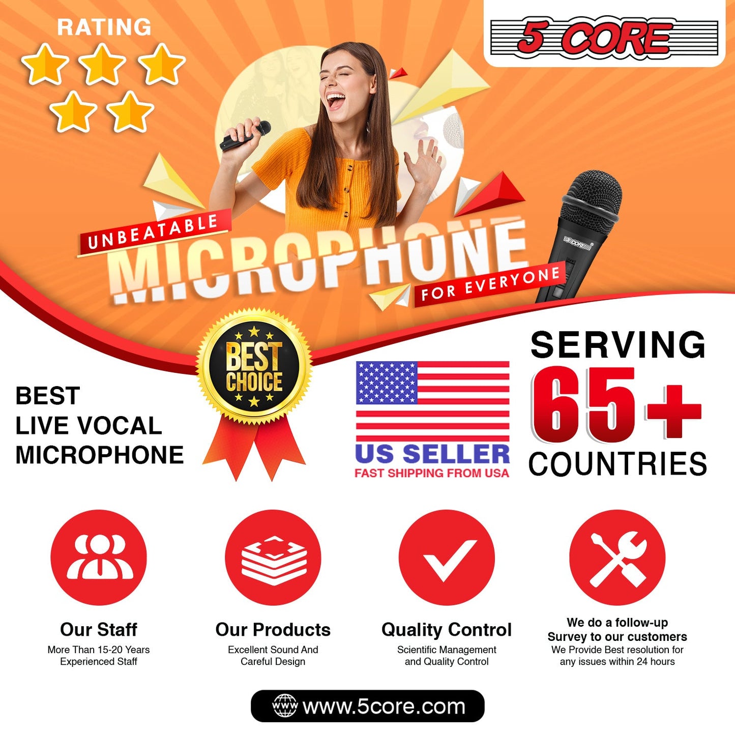 5 Core Microphone XLR Dynamic Mic Karaoke Singing Handheld Microfono Wired Professional Unidirectional 1/4 Plug In Cord Connection for Vocal DJ Music - PM 816 - Renee Lane Company