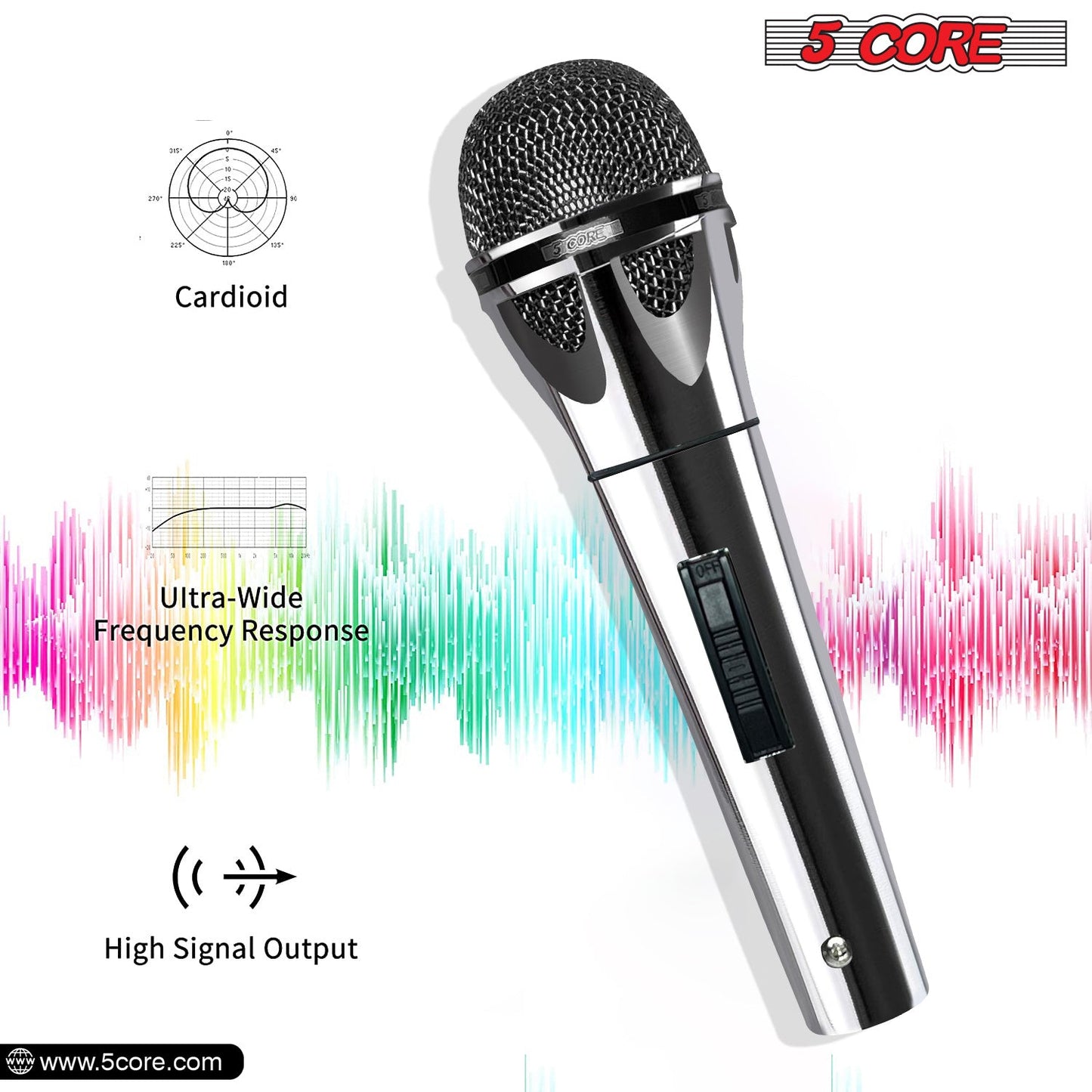 5 Core Microphone XLR Dynamic Mic Karaoke Singing Handheld Microfono Wired Professional Unidirectional 1/4 Plug In Cord Connection for Vocal DJ Music - PM 817 CH - Renee Lane Company