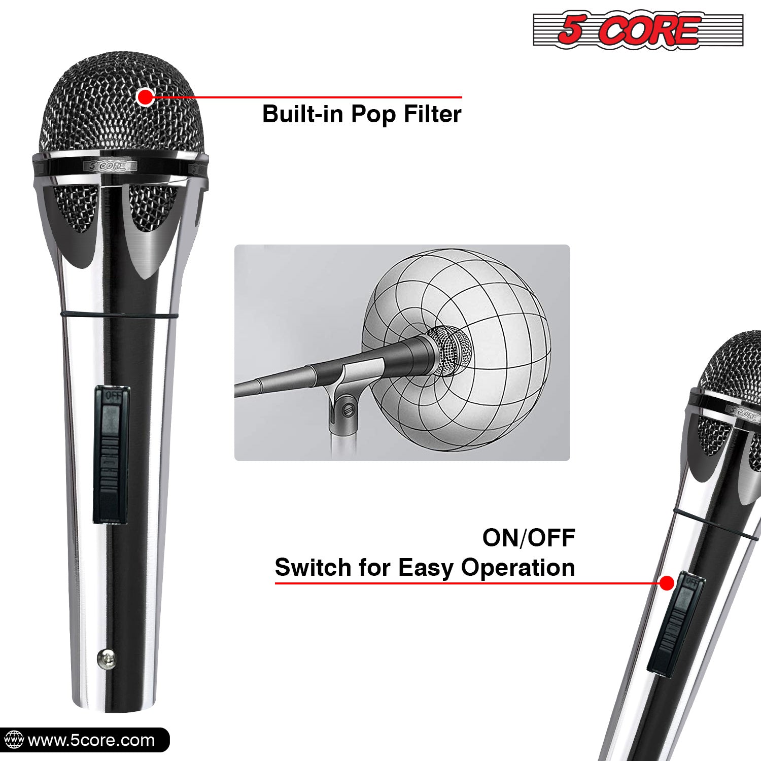 5 Core Microphone XLR Dynamic Mic Karaoke Singing Handheld Microfono Wired Professional Unidirectional 1/4 Plug In Cord Connection for Vocal DJ Music - PM 817 CH - Renee Lane Company