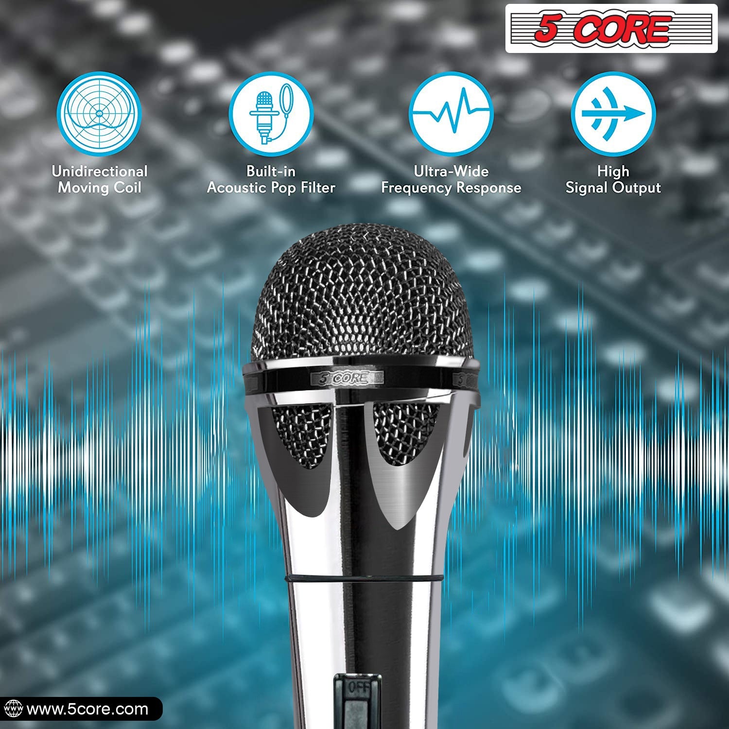 5 Core Microphone XLR Dynamic Mic Karaoke Singing Handheld Microfono Wired Professional Unidirectional 1/4 Plug In Cord Connection for Vocal DJ Music - PM 817 CH - Renee Lane Company