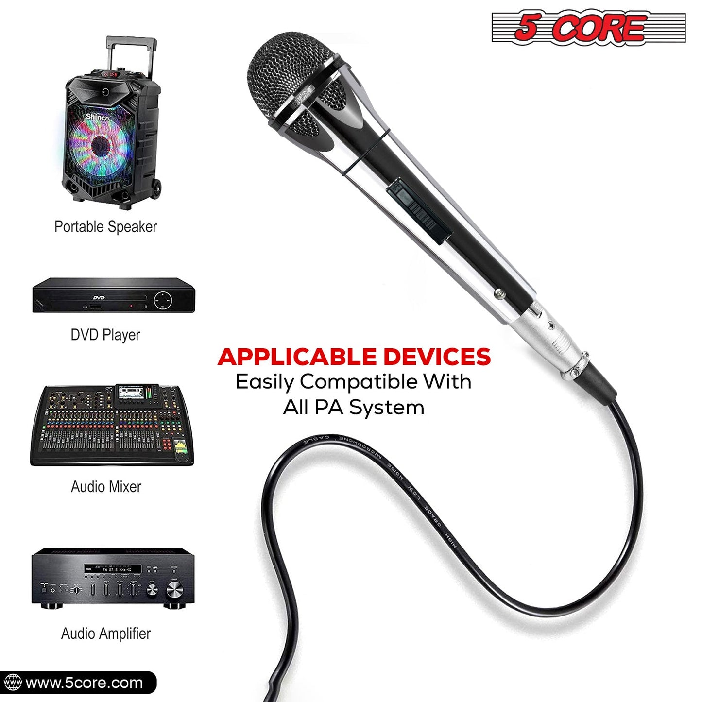 5 Core Microphone XLR Dynamic Mic Karaoke Singing Handheld Microfono Wired Professional Unidirectional 1/4 Plug In Cord Connection for Vocal DJ Music - PM 817 CH - Renee Lane Company