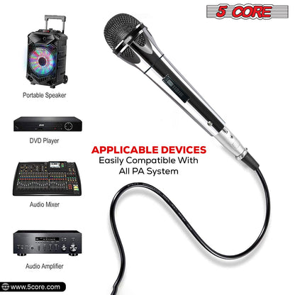 5 Core Microphone XLR Dynamic Mic Karaoke Singing Handheld Microfono Wired Professional Unidirectional 1/4 Plug In Cord Connection for Vocal DJ Music - PM 817 CH - Renee Lane Company