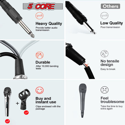 5 Core Microphone XLR Dynamic Mic Karaoke Singing Handheld Microfono Wired Professional Unidirectional 1/4 Plug In Cord Connection for Vocal DJ Music - PM 817 CH - Renee Lane Company