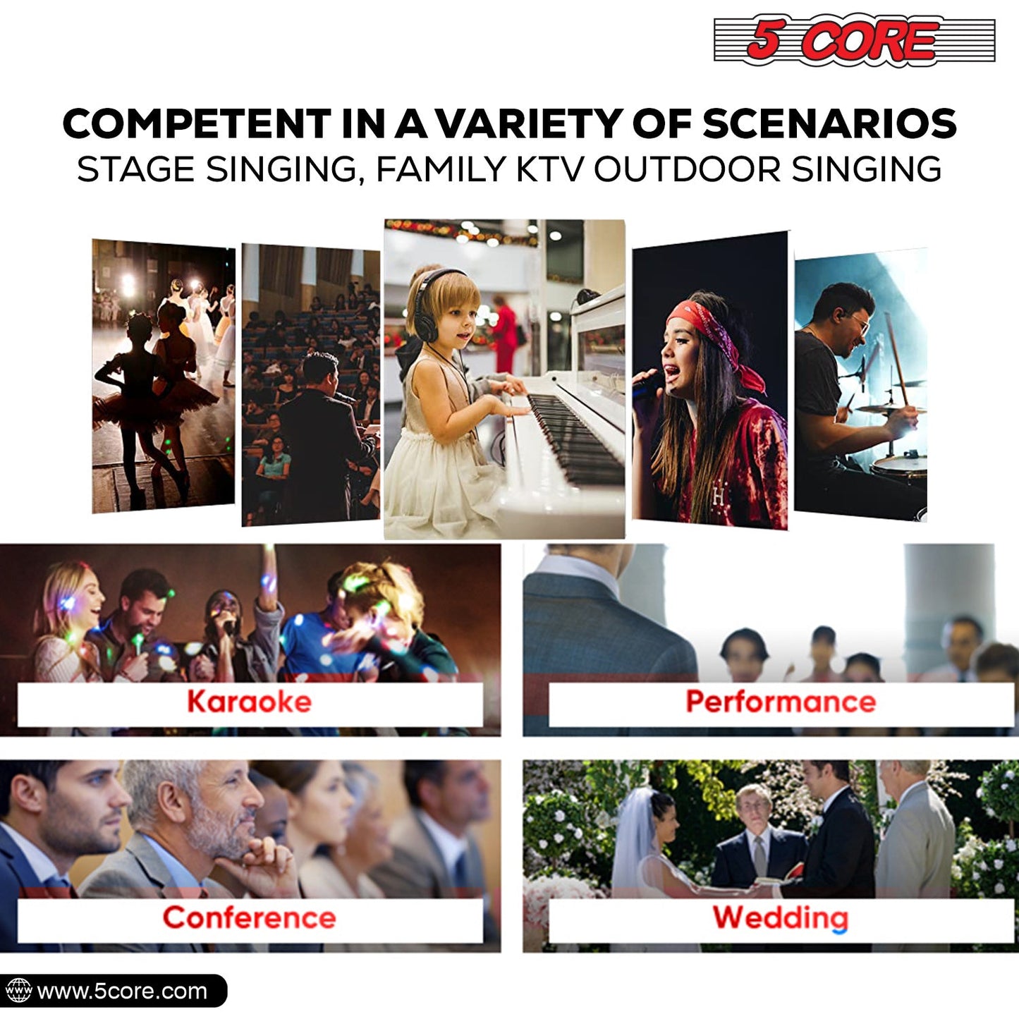 5 Core Microphone XLR Dynamic Mic Karaoke Singing Handheld Microfono Wired Professional Unidirectional 1/4 Plug In Cord Connection for Vocal DJ Music - PM 817 CH - Renee Lane Company