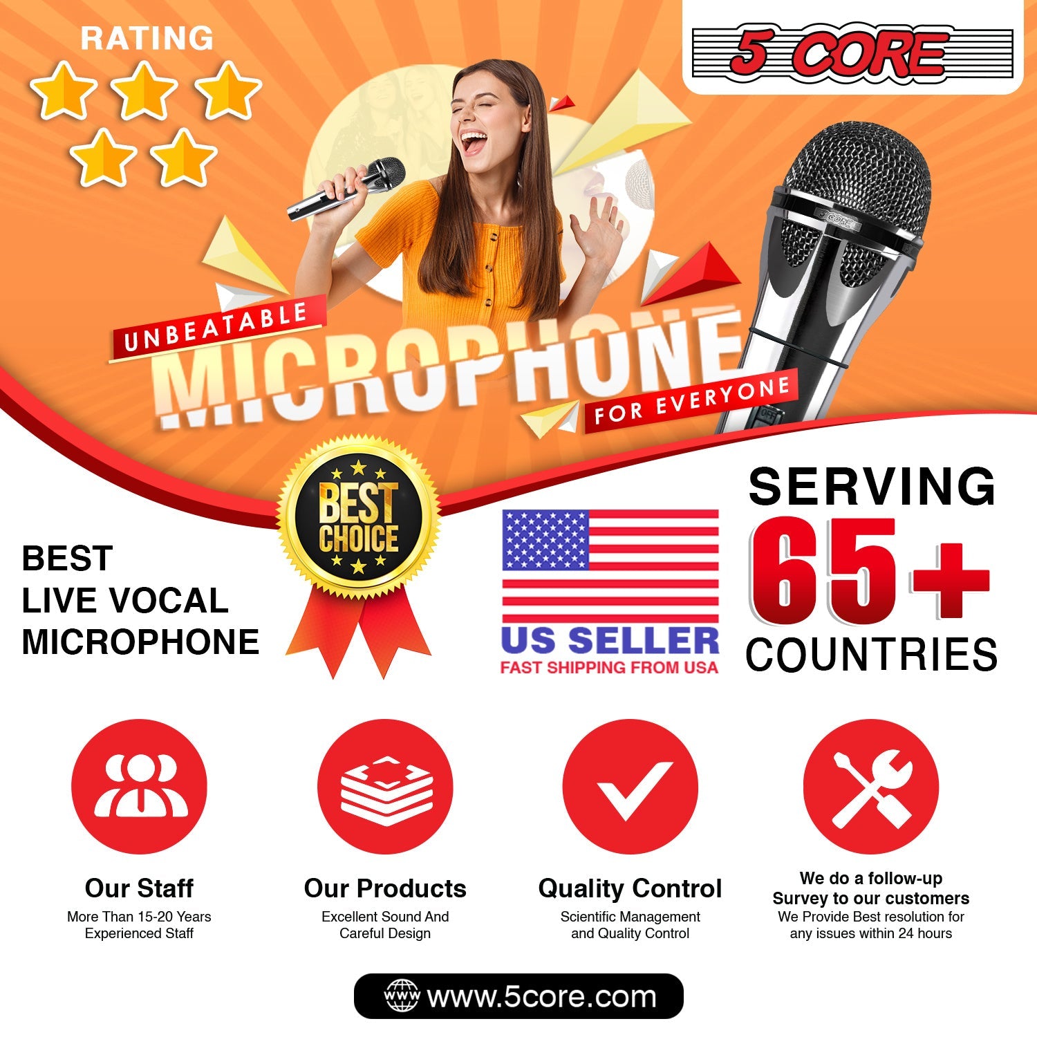 5 Core Microphone XLR Dynamic Mic Karaoke Singing Handheld Microfono Wired Professional Unidirectional 1/4 Plug In Cord Connection for Vocal DJ Music - PM 817 CH - Renee Lane Company