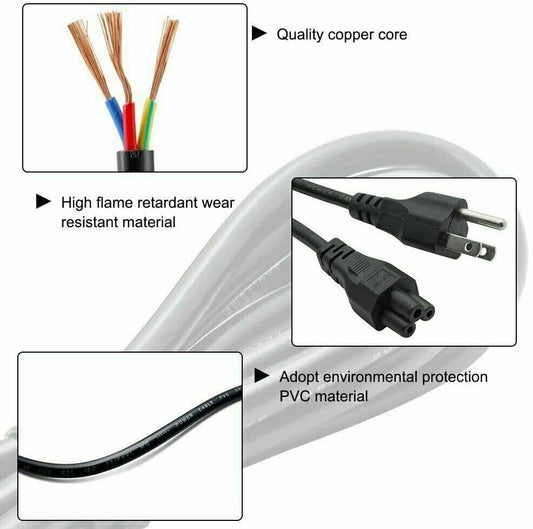 5 Core Replacement UL Listed AC Wall Power Cord 10 Feet 3 Prong Universal AC Cable for LG TV Dell HP Asus Toshiba Lenovo Acer Samsung Laptop Notebook Computer Charger PL 1002 - Renee Lane Company