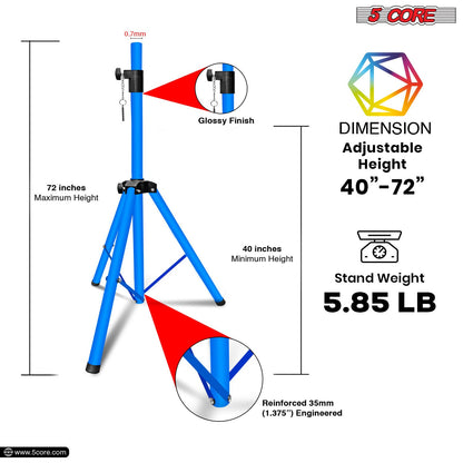 5 Core Speaker Stand Tripod Floor Heavy Duty Adjustable Up to 72 Inch DJ Studio Monitor Stands Pole Mount- SS HD SKY BLU BAG - Renee Lane Company